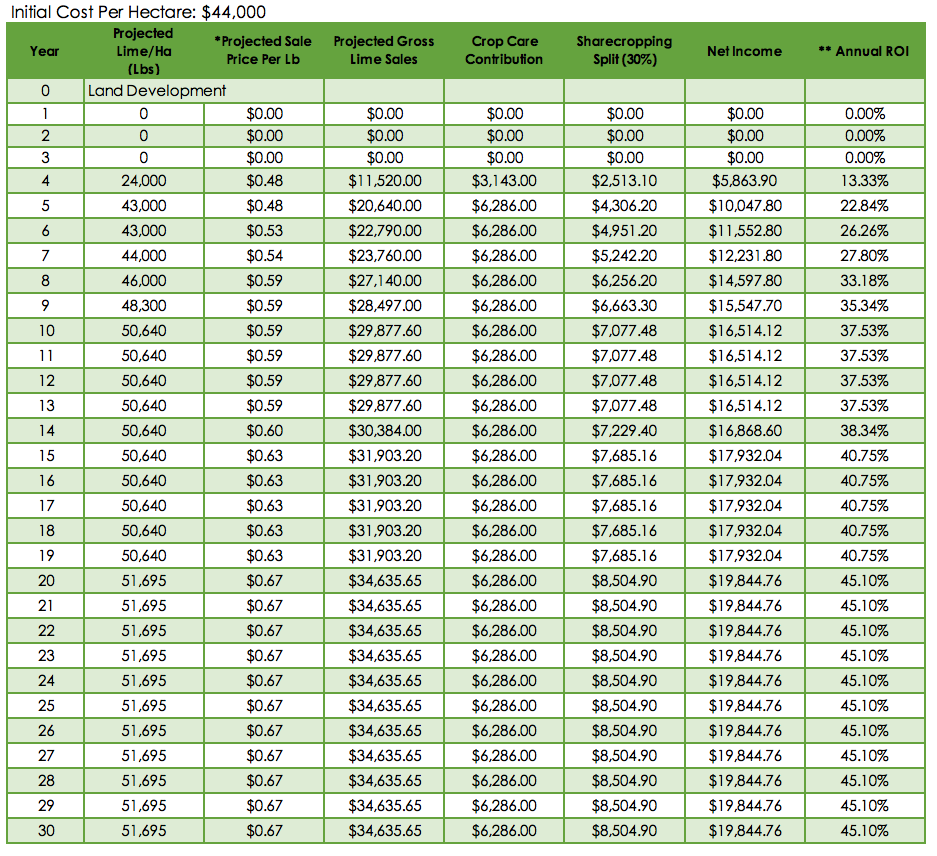 Panama lime farm investment