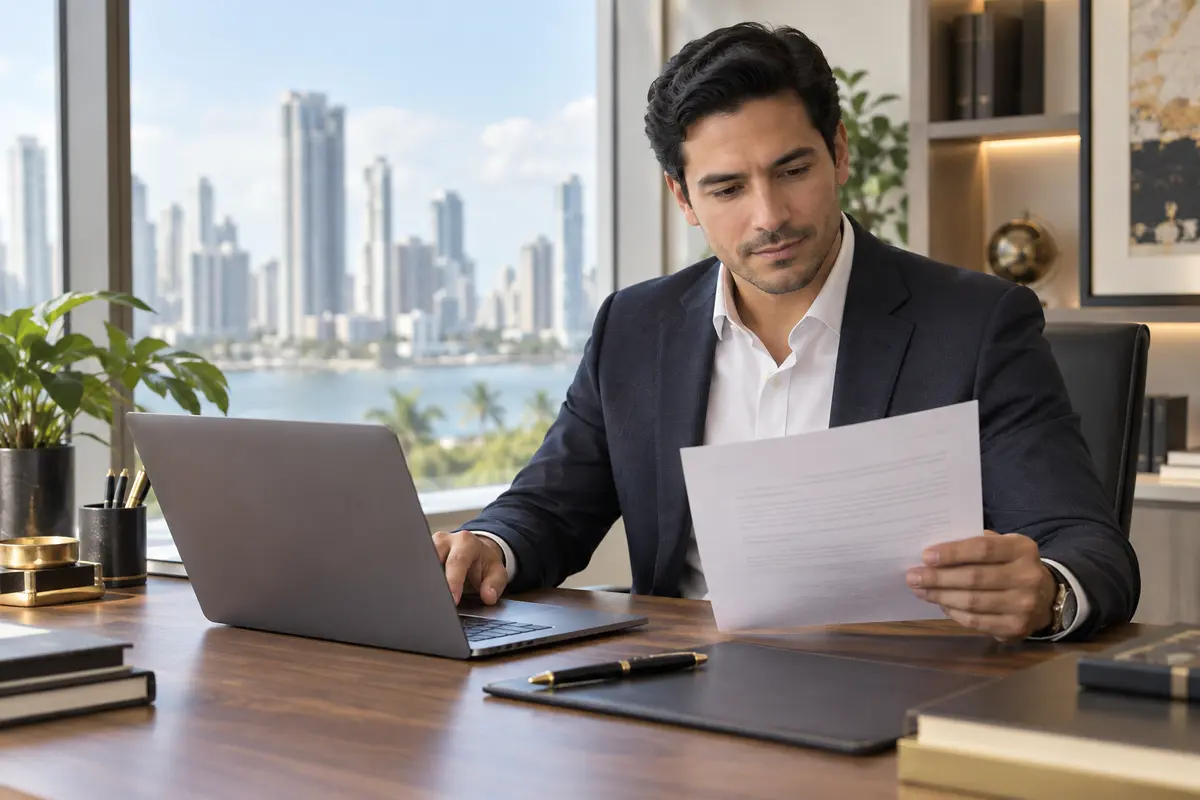Profesional revisando una carta de referencia comercial
