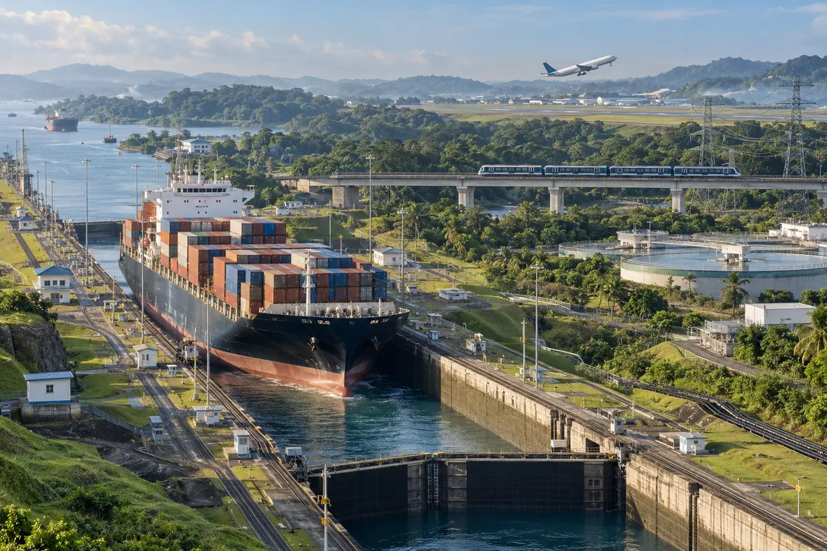 Panama infrastructure with Canal, Metro, airport and utilities
