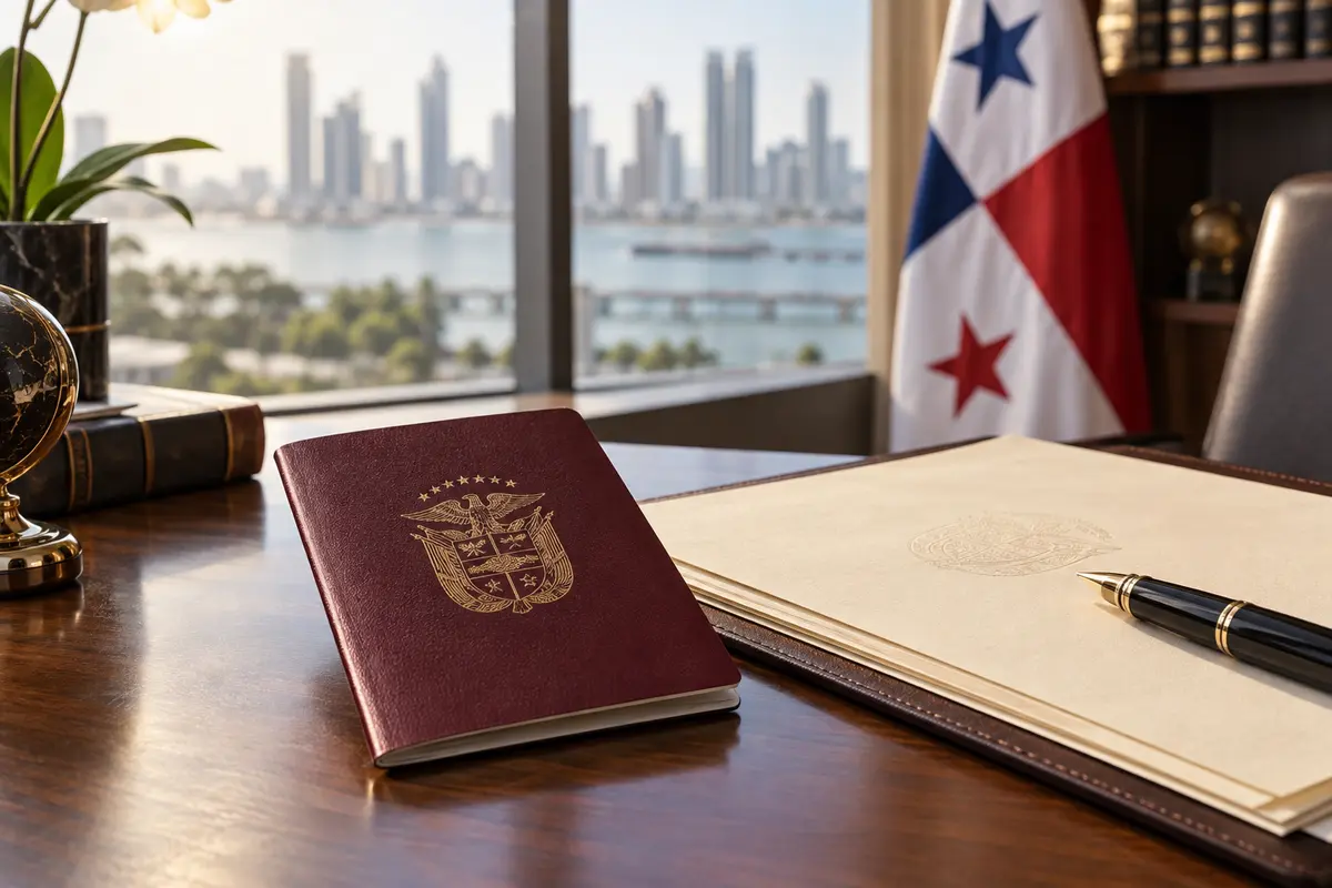 Pasaporte panameño y documentos del proceso de ciudadanía en Panamá